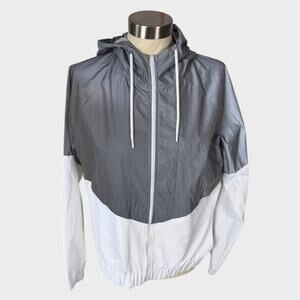 Fila Sport Womens Medium Full Zip Gray White Hooded Lightweight Jacket